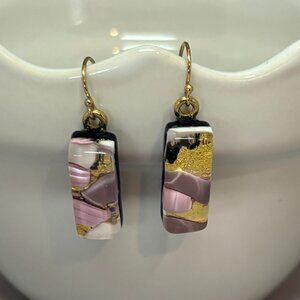 Murano Glass Pink Gold & Navy Drop Earrings
